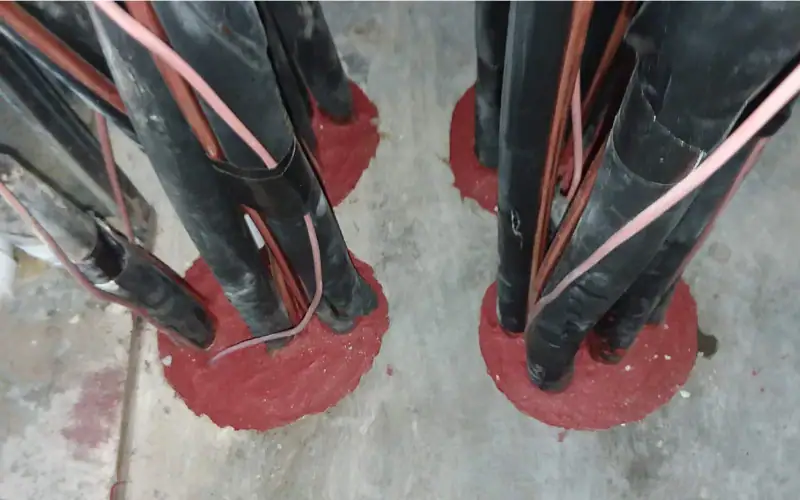 Pipes sealed with through-penetration firestopping